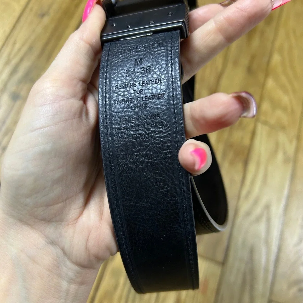 Mens Reversible‎ Genuine Leather Belt M 34/36 Black Matte Buckle